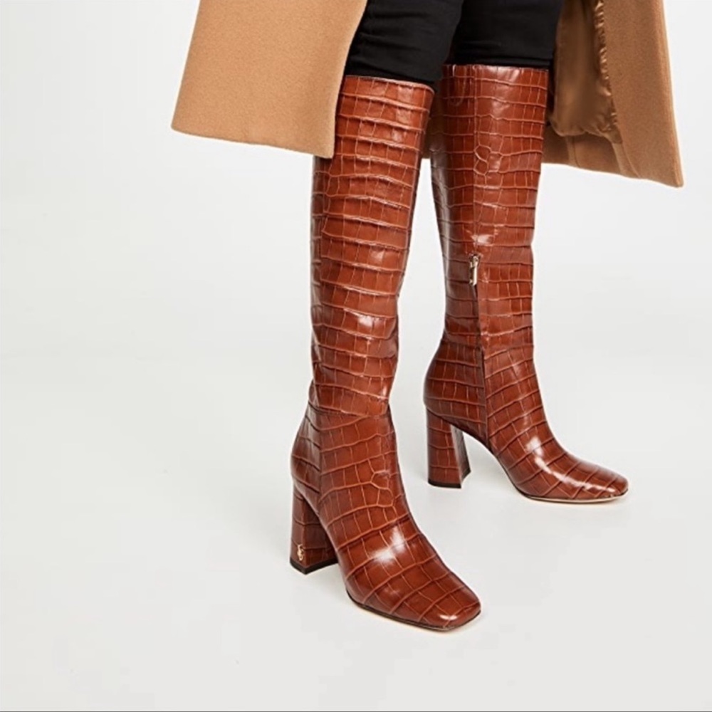Sam Edelman Issabel Brown Crocodile Embossed Boot